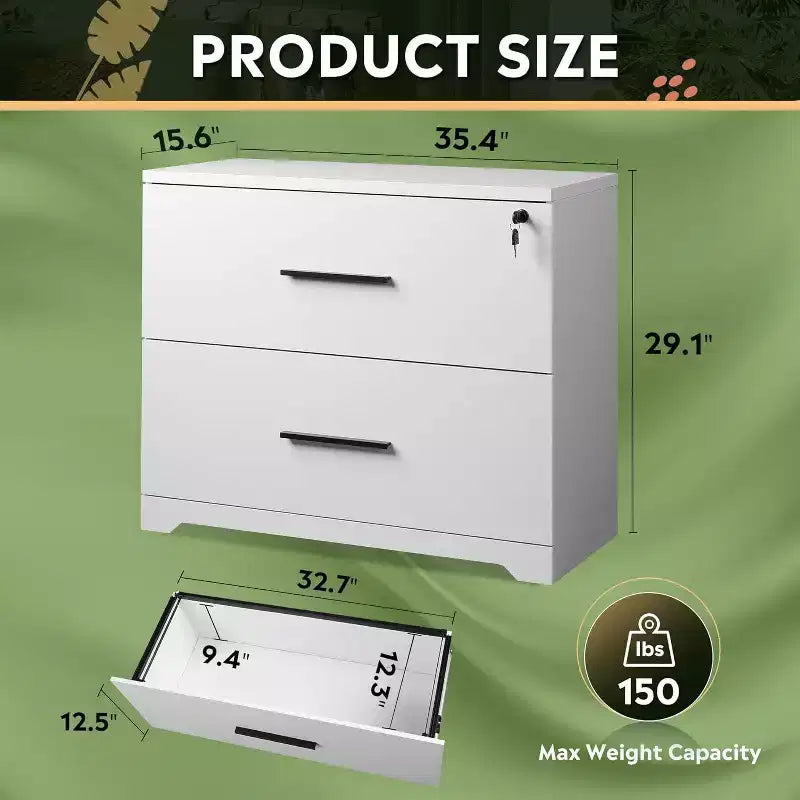 2-Drawer Wood Lateral File Cabinet with Lock for Home Office