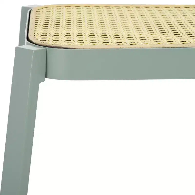 Cane Accent Stool, Aqua Smoke and Natural Finish, Boho Decorative Seat