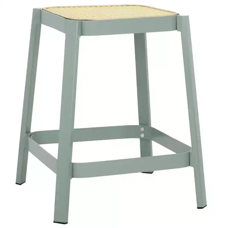 Cane Accent Stool, Aqua Smoke and Natural Finish, Boho Decorative Seat