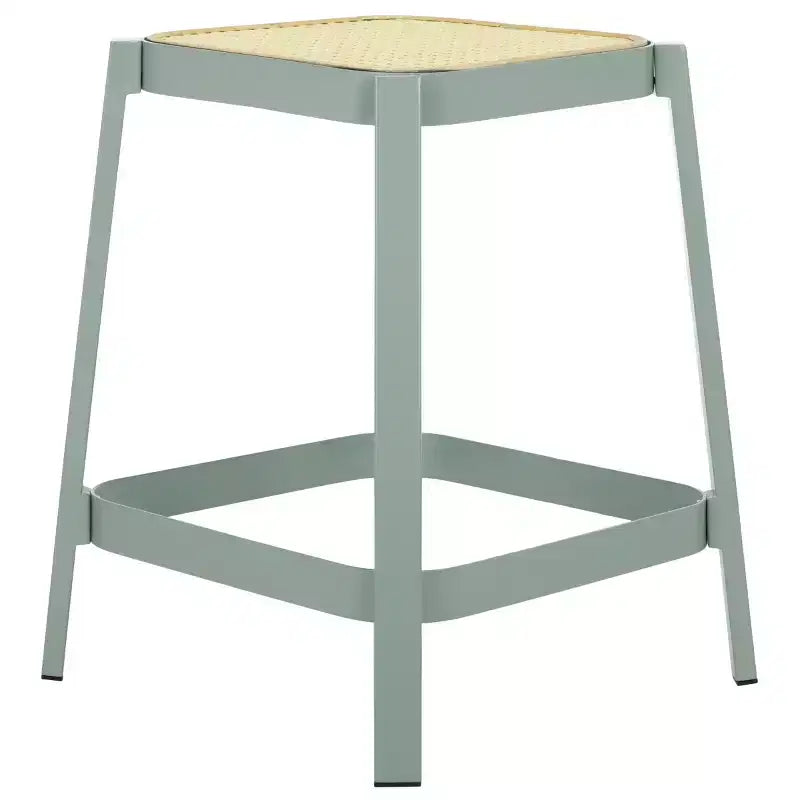 Cane Accent Stool, Aqua Smoke and Natural Finish, Boho Decorative Seat