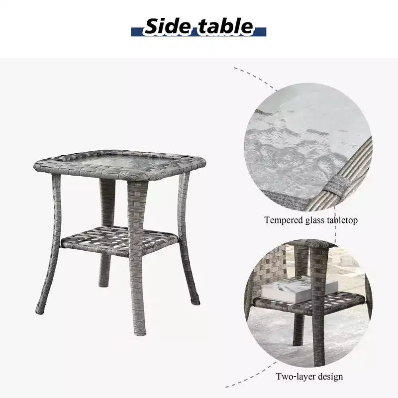 Marlton Ensemble de mobilier de jardin 10 pièces avec foyer en osier, canapé de conversation avec fauteuils pivotants et coussins